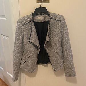 LOFT Black and White Textured Blazer with Fringe